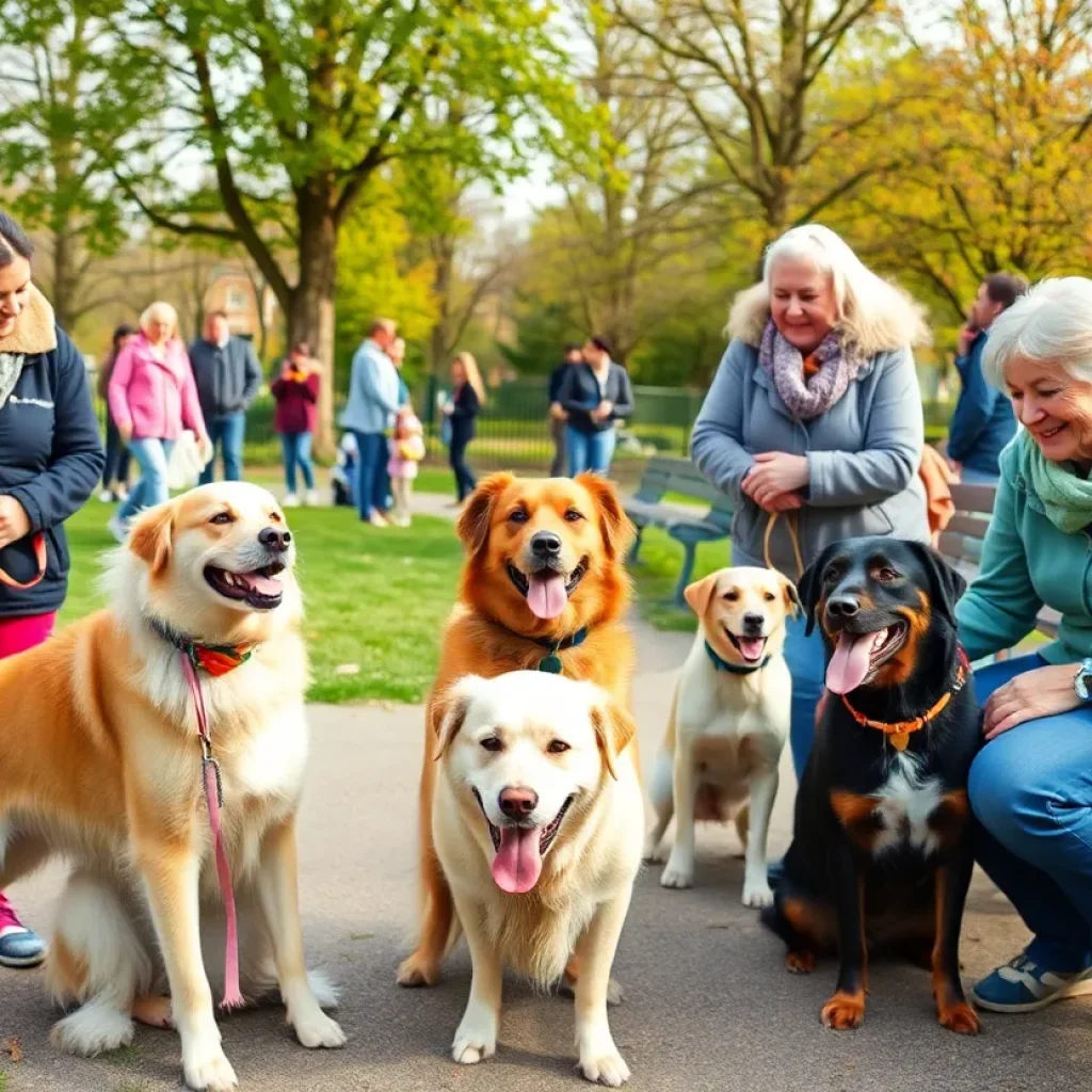 Community members and dogs enjoying a park in Columbia