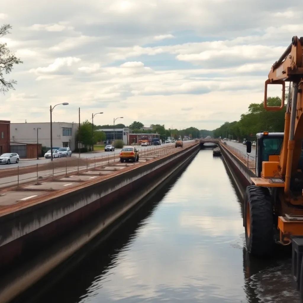 Construction machinery by the canal in Columbia, SC