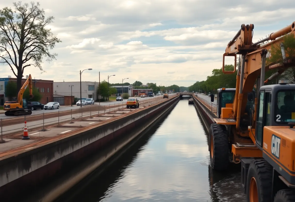 Construction machinery by the canal in Columbia, SC