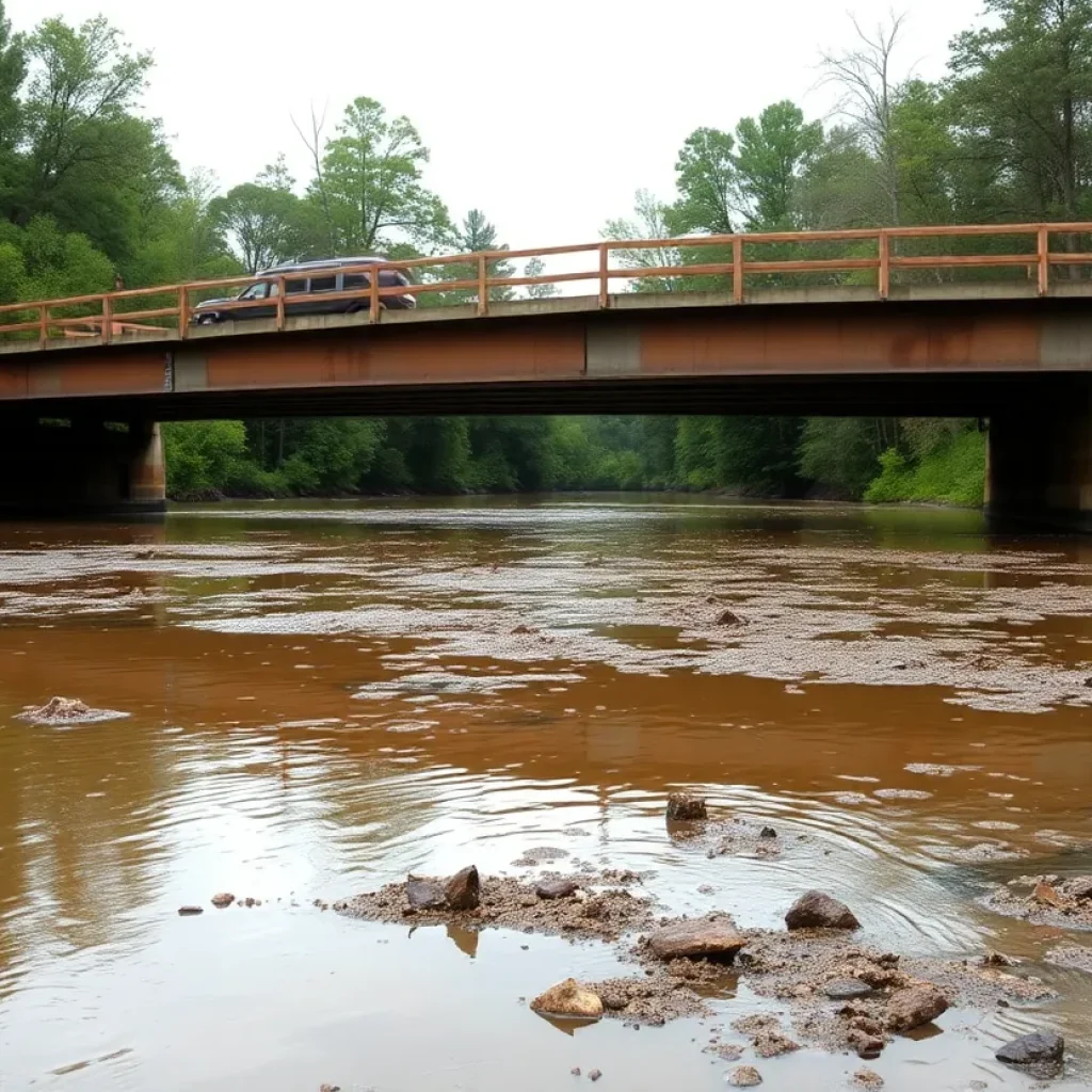 Polluted river water in Columbia due to sewage spills