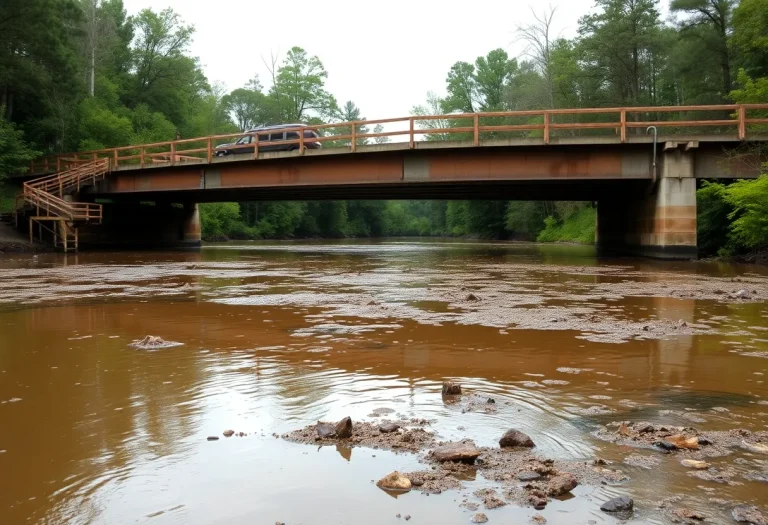 Polluted river water in Columbia due to sewage spills