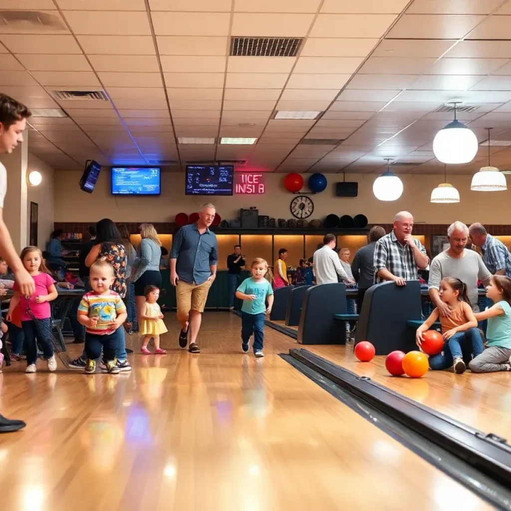 Families and friends enjoying bowling at a community alley