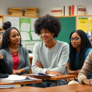 Students discussing race and gender topics in a classroom setting