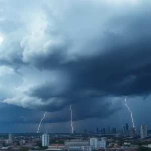 Storm clouds and lightning over Columbia SC