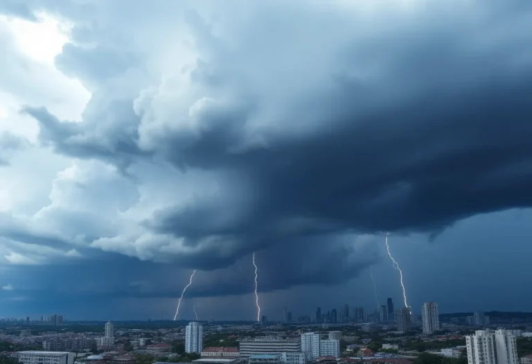 Storm clouds and lightning over Columbia SC