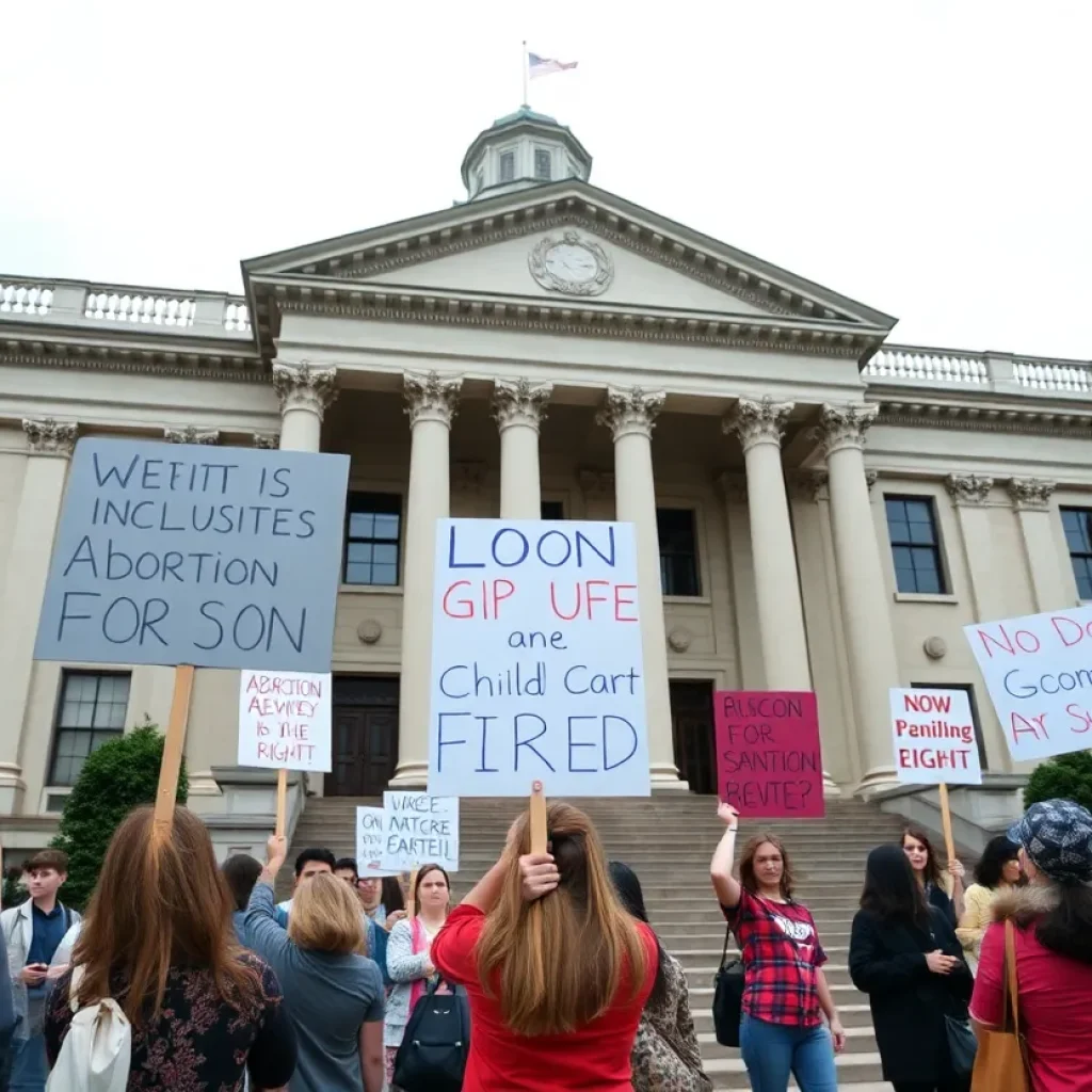 South Carolina Statehouse surrounded by protestors advocating for various legislative issues