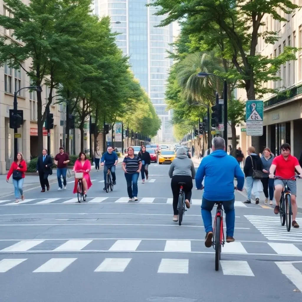 West Columbia urban street with enhanced pedestrian features