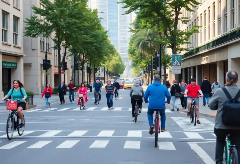 West Columbia urban street with enhanced pedestrian features