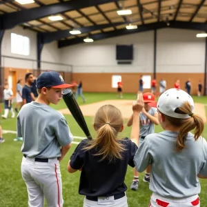 Young athletes practicing baseball at the 4 C's Sports Lab in Chapin SC