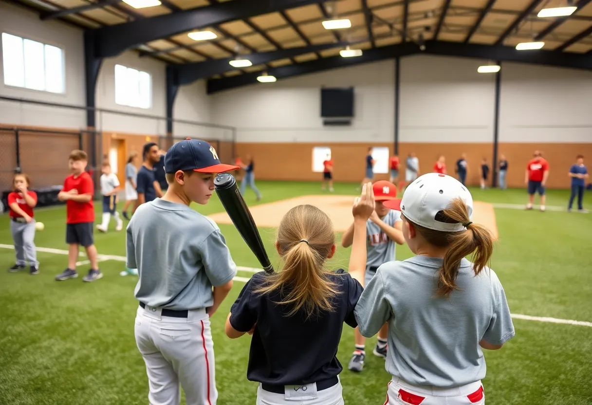 Young athletes practicing baseball at the 4 C's Sports Lab in Chapin SC