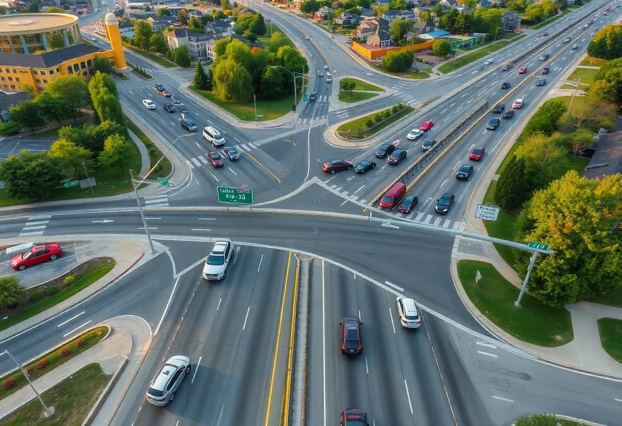 Aerial view of traffic congestion at Calks Ferry Road and Interstate 20