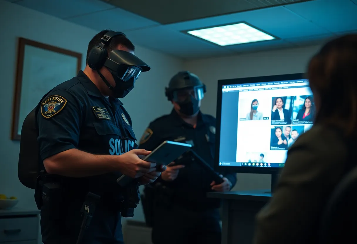 Law enforcement officers conducting an operation against online child solicitation