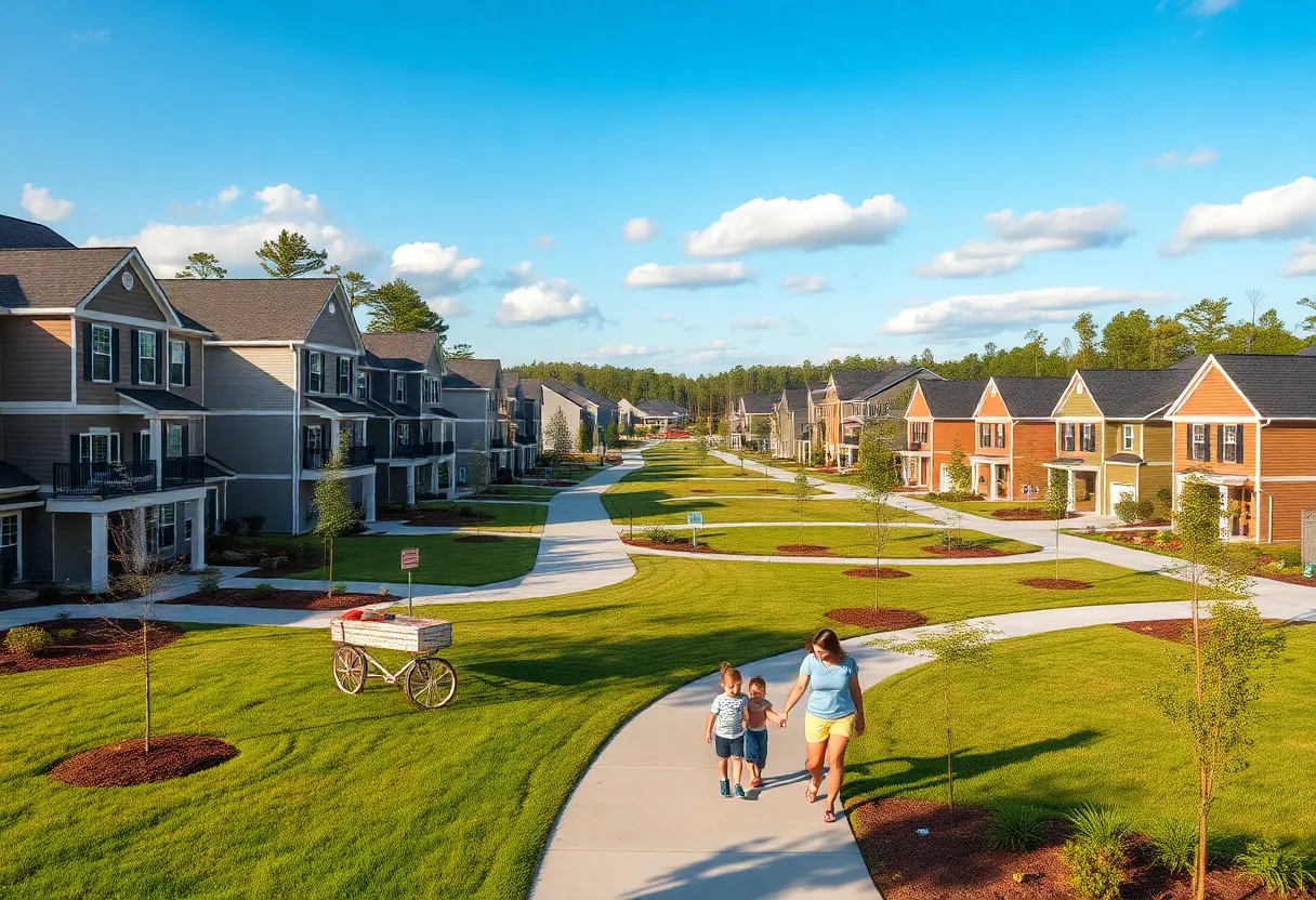 Image of a new housing subdivision in Lexington with modern homes and green spaces.