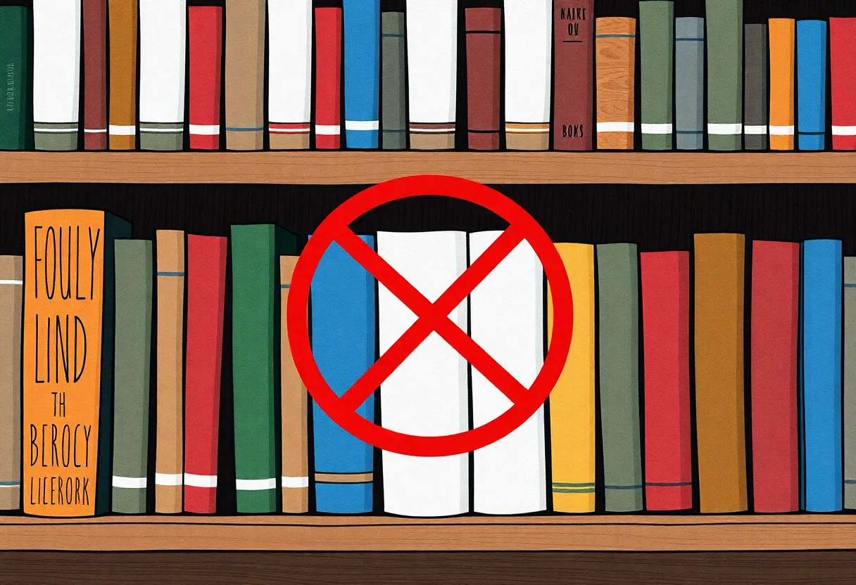 Illustration of book censorship in a school library