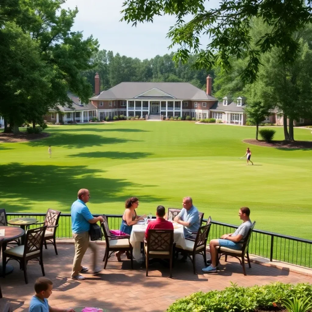 A scenic view of the country club in Chapin SC featuring a golf course