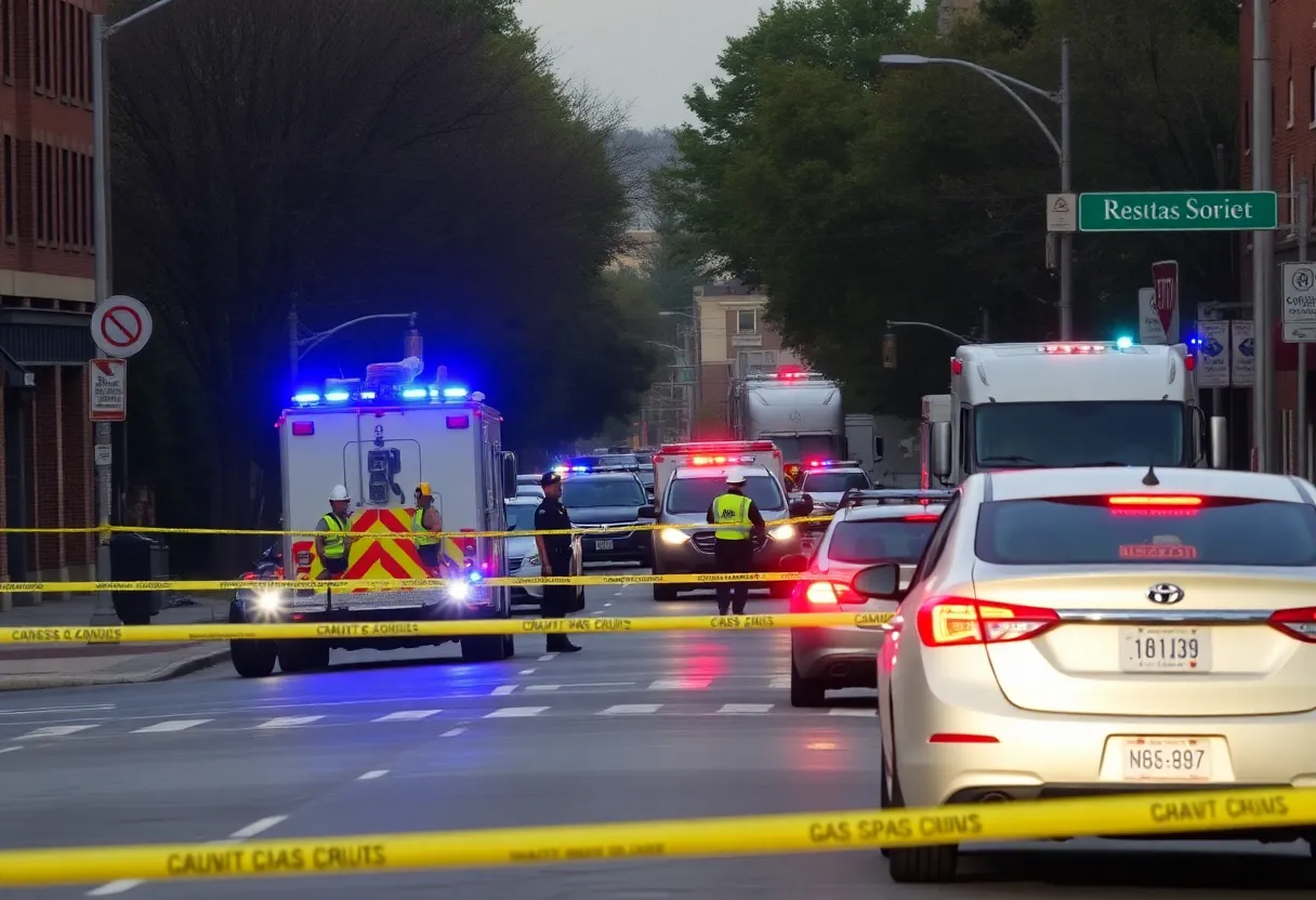 Utility workers handling a gas leak incident in Lexington.