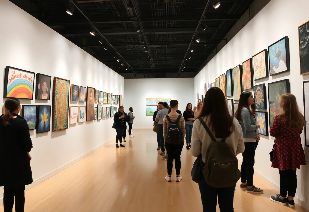 Visitors at the Horry-Georgetown Counties art exhibition viewing student artwork