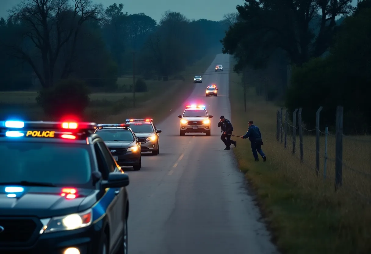 Police officers conducting a manhunt in Arkansas