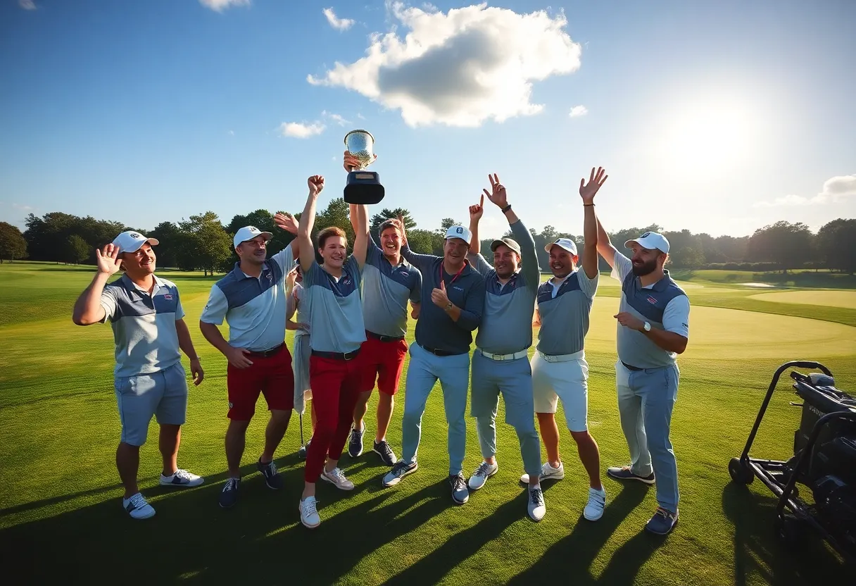 River Bluff boys golf team celebrating their first state championship victory
