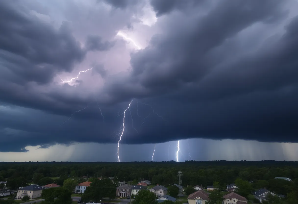 Dramatic thunderstorm clouds with lightning over Newberry South Carolina
