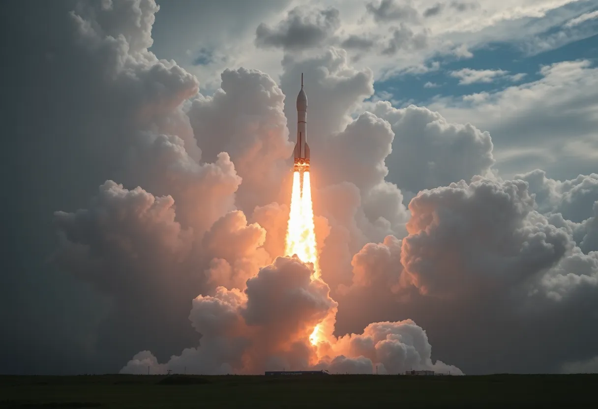 Futuristic rocket launch depicting SpaceX's ambitions for space exploration.