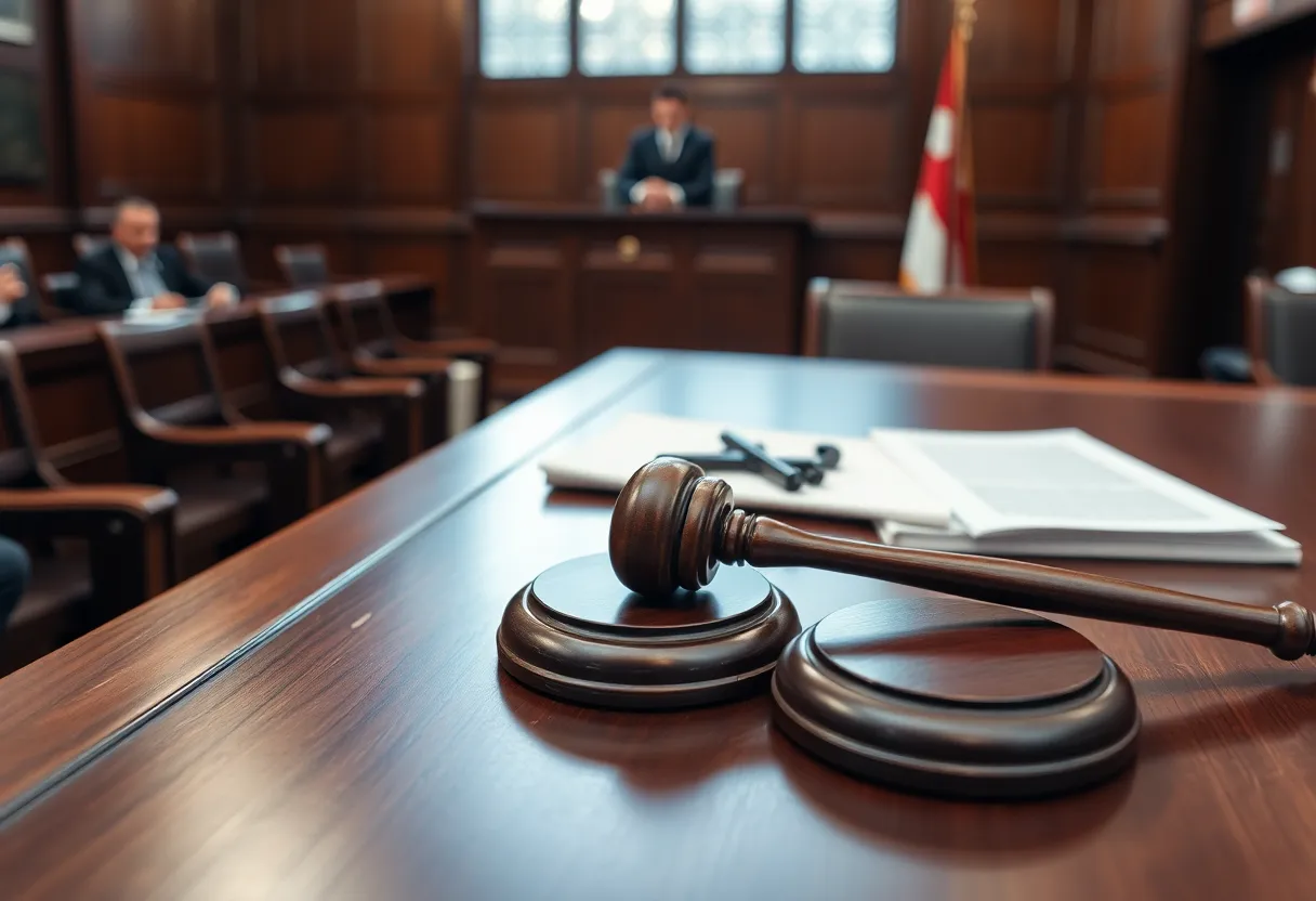 Courtroom scene representing a legal battle over defamation