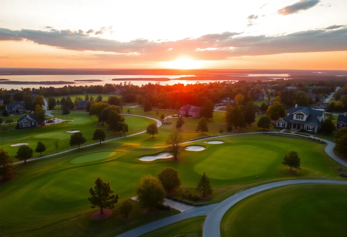 A beautiful view of golf homes in Chapin SC with Lake Murray in the background