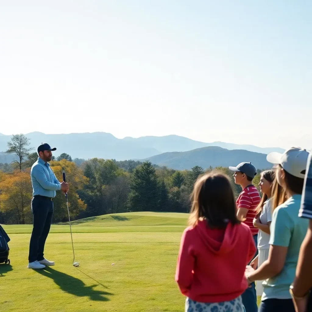 A golf instructor teaching students in a scenic Chapin SC golf course
