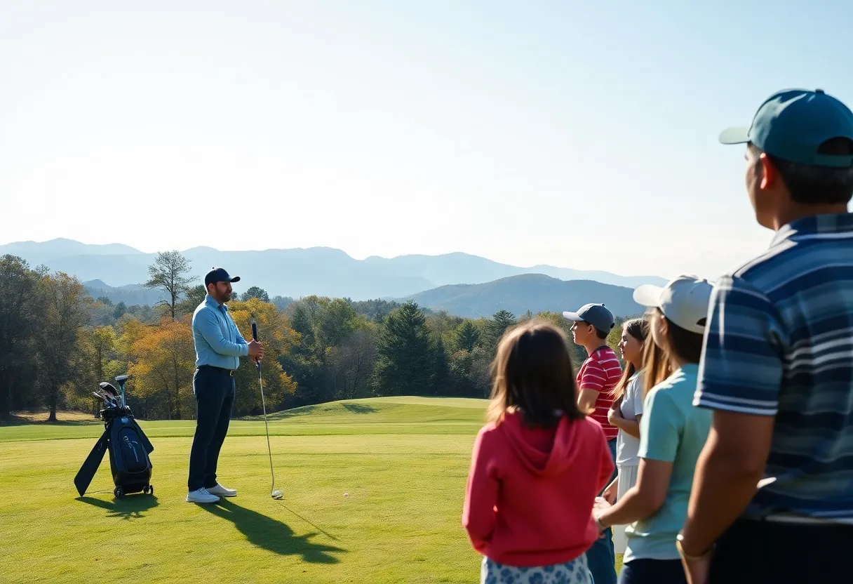 A golf instructor teaching students in a scenic Chapin SC golf course