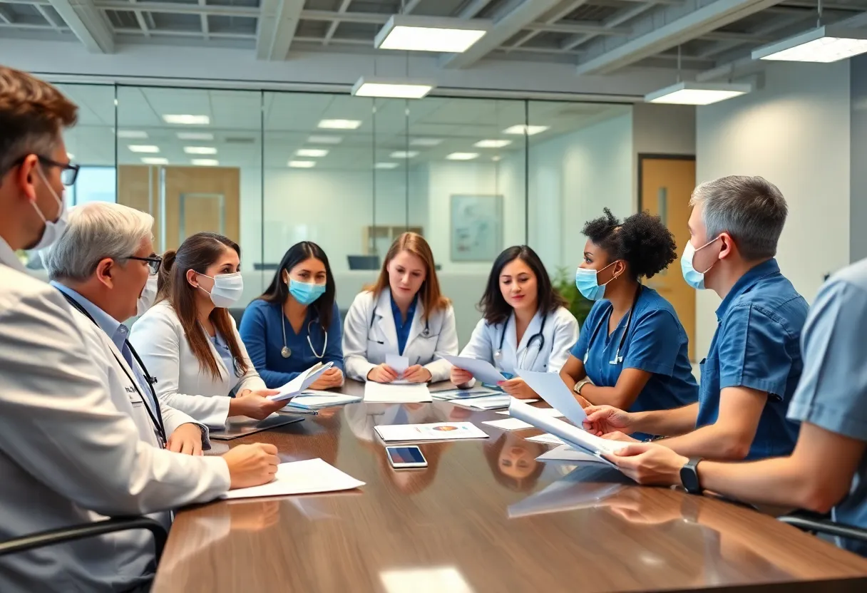 Health professionals engaged in a meeting about vaccination policies
