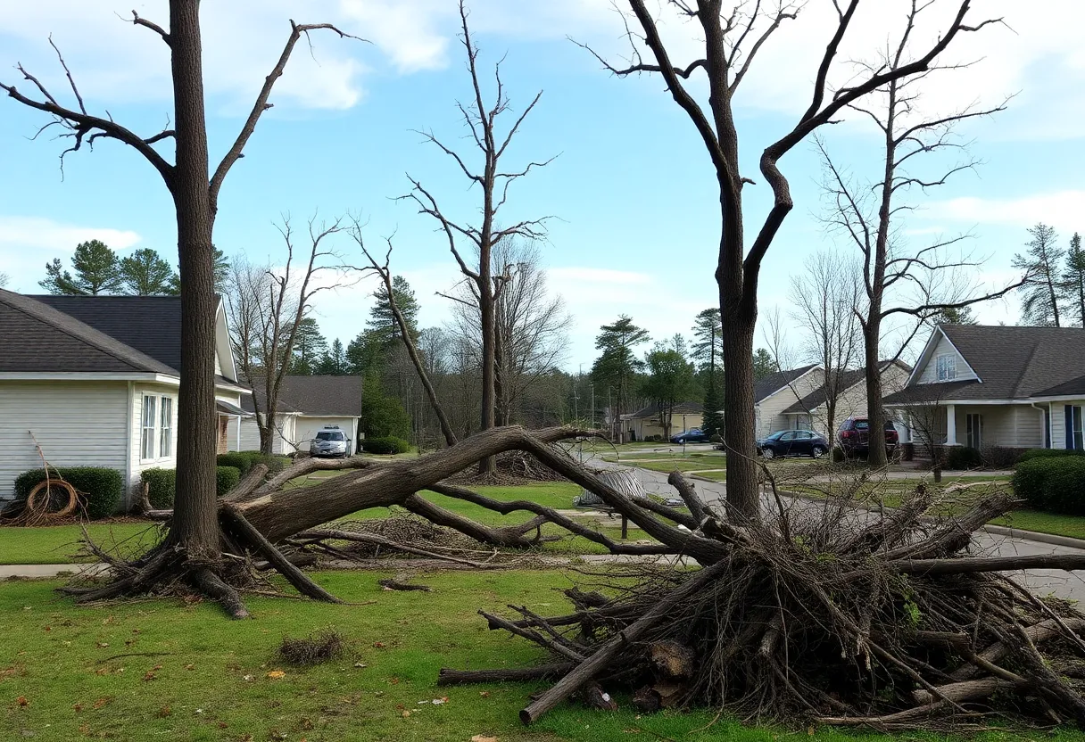 Damage caused by a tornado in Chapin, South Carolina