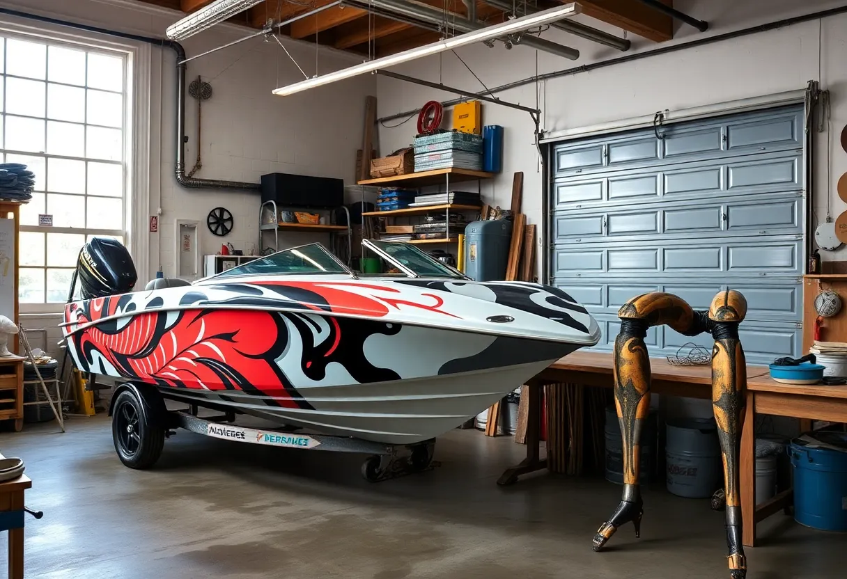 Customized wraps on various surfaces in a workshop