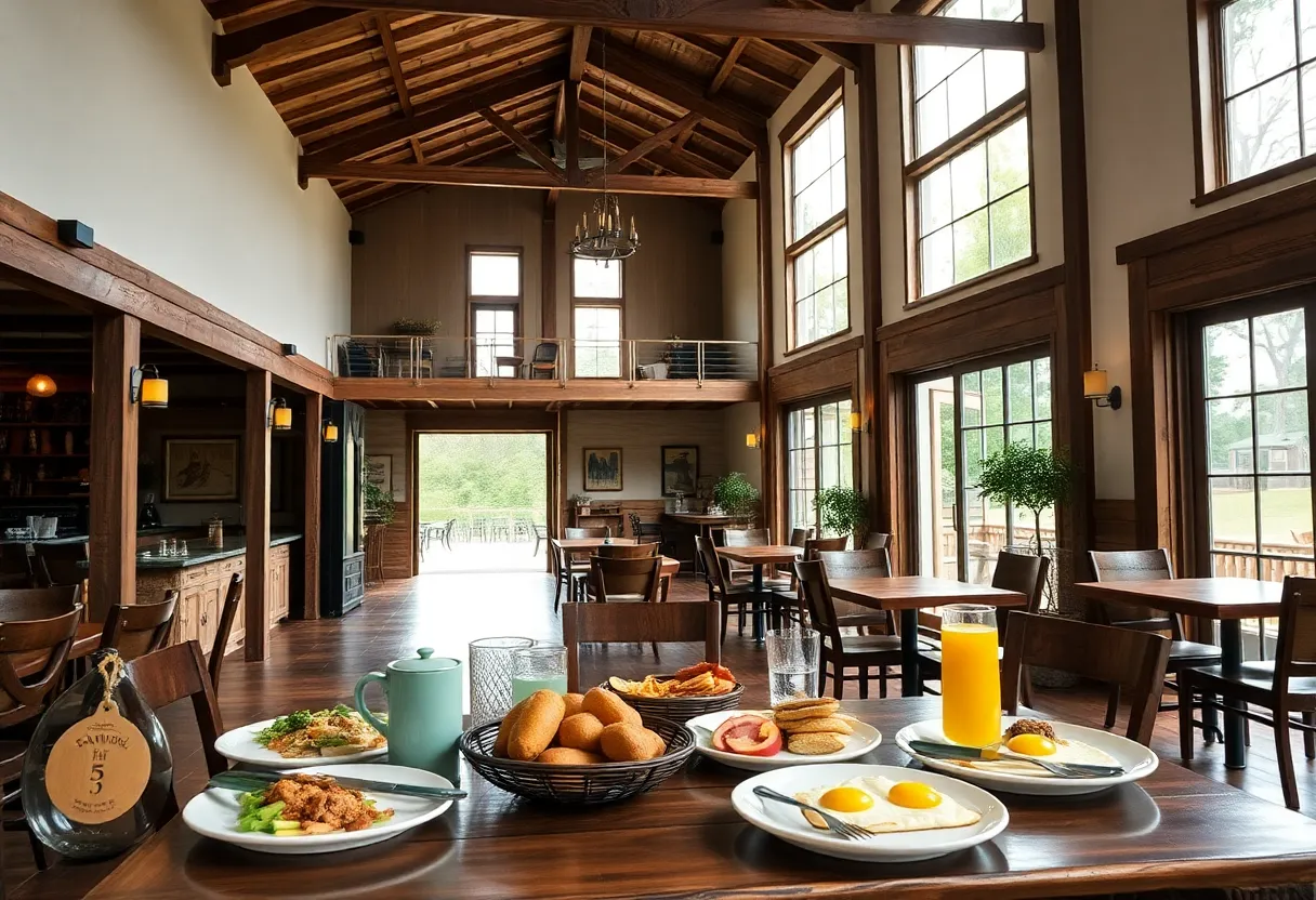 Interior of BaKon Southern Eatery with rustic decor