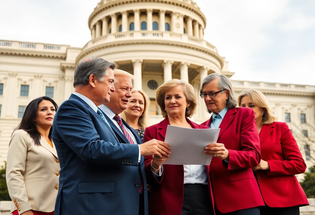A diverse group of lawmakers discussing legislation on Epstein files