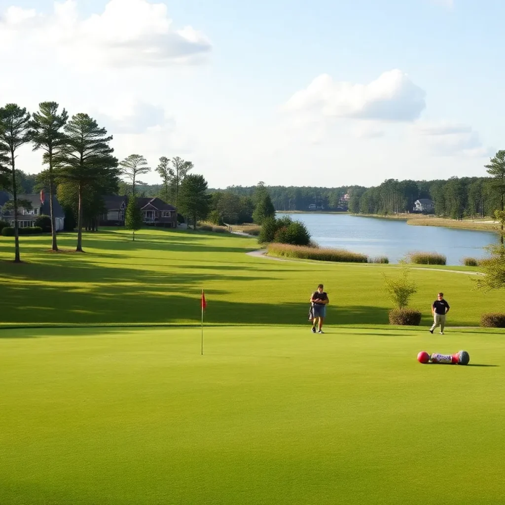 Scenic view of a golf community in Chapin SC with families enjoying recreational activities.