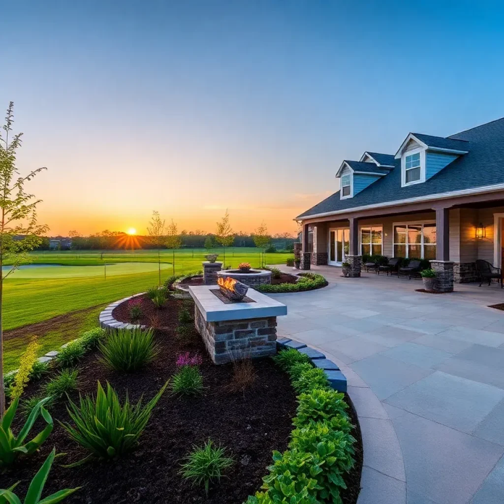 Landscaped gardens in Chapin SC golf community with outdoor living spaces