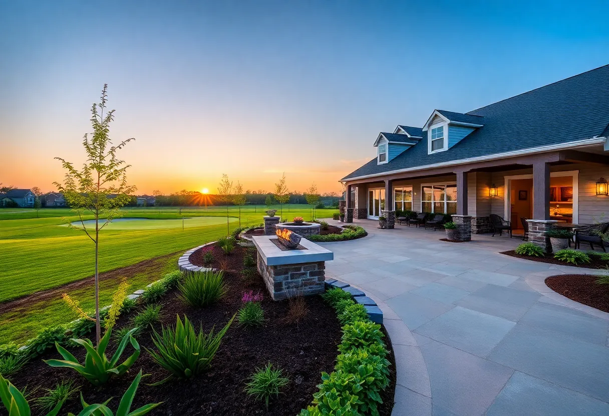 Landscaped gardens in Chapin SC golf community with outdoor living spaces