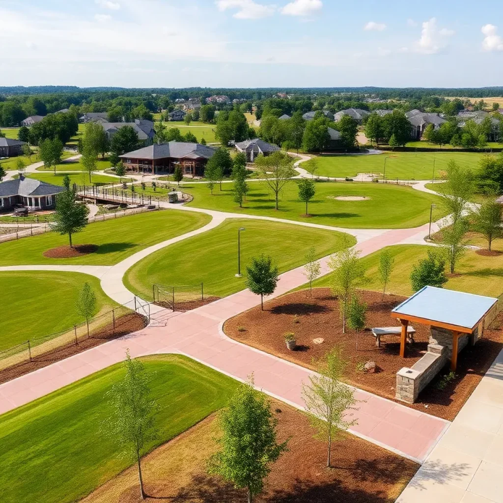 Scenic view of a wellness community in Chapin SC with parks and fitness areas.