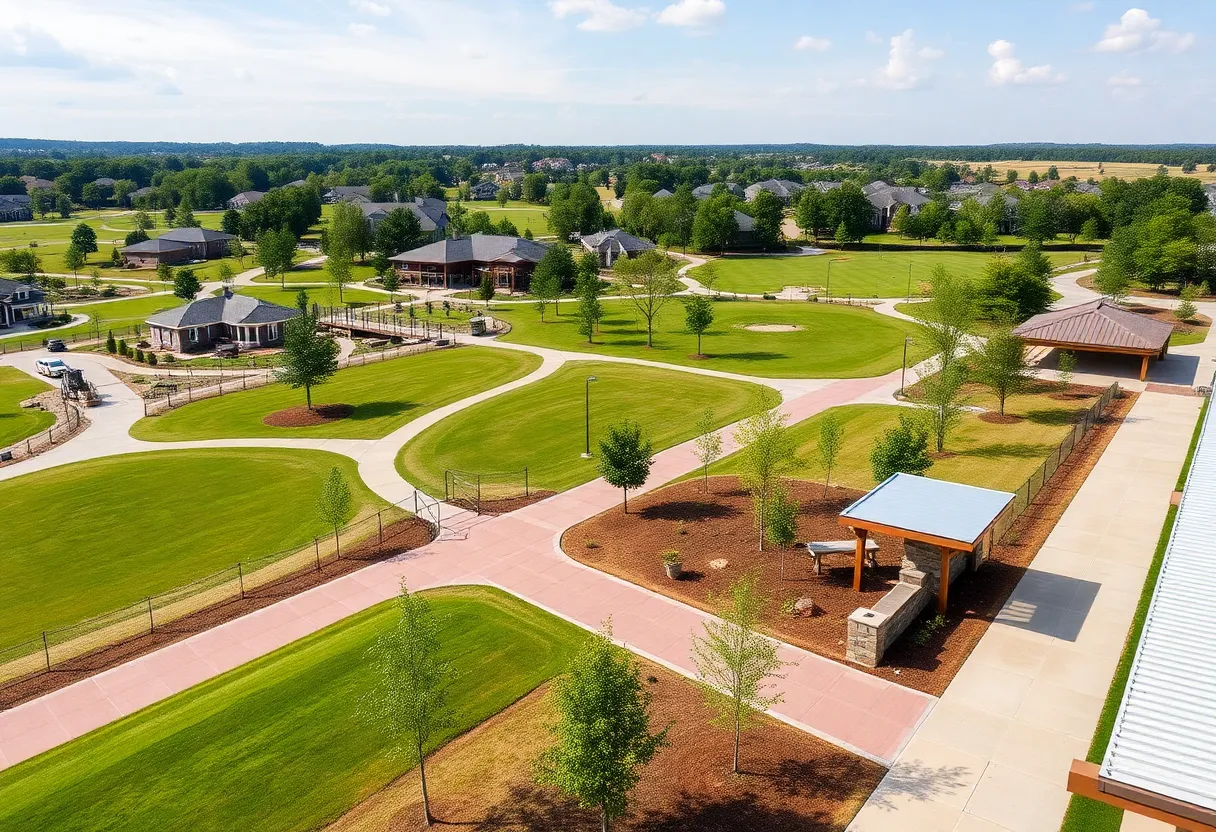 Scenic view of a wellness community in Chapin SC with parks and fitness areas.