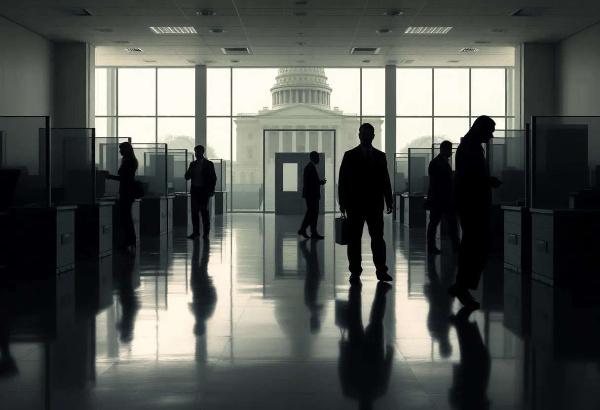 Empty federal office highlighting workforce reduction