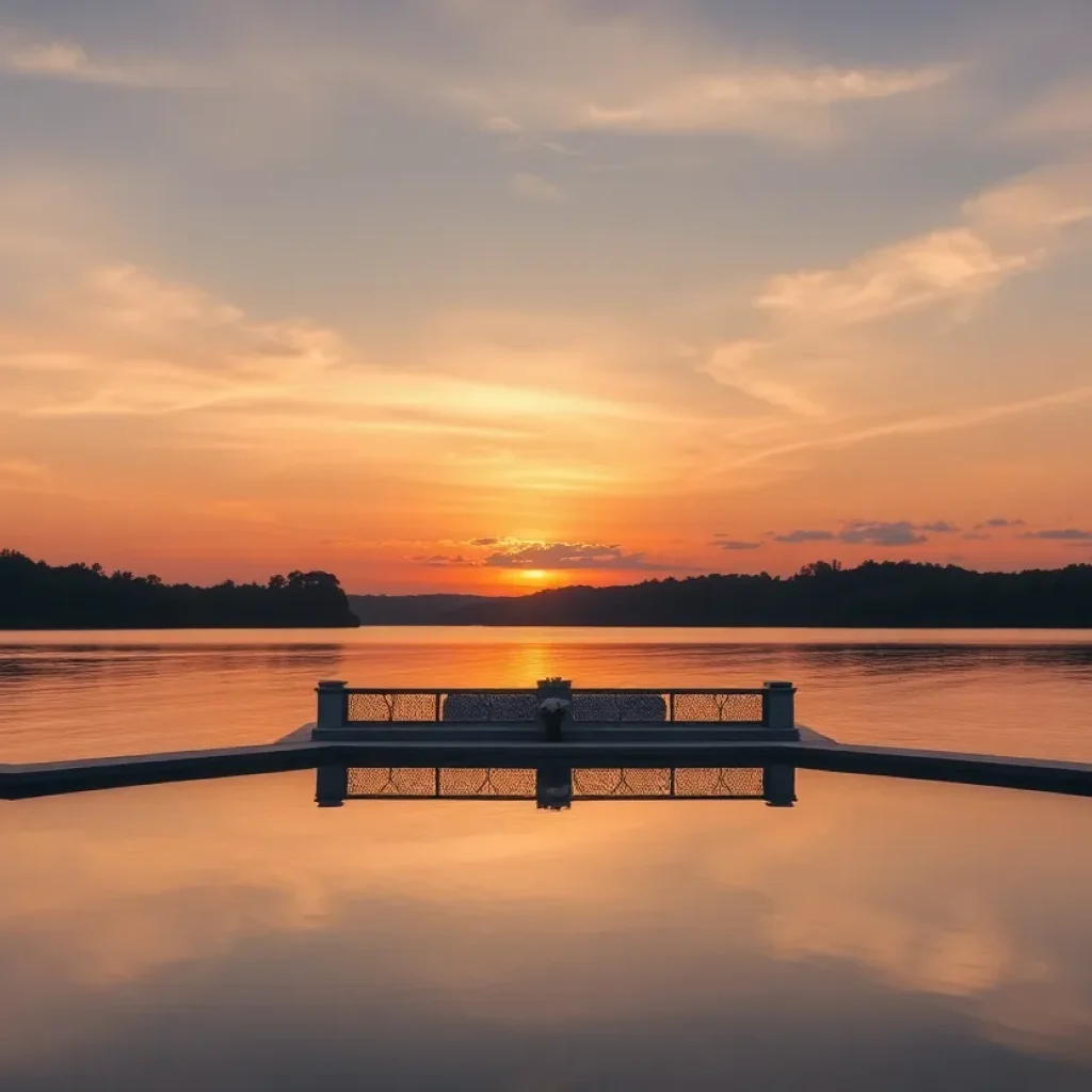 A tranquil lakeside sunset representing remembrance.