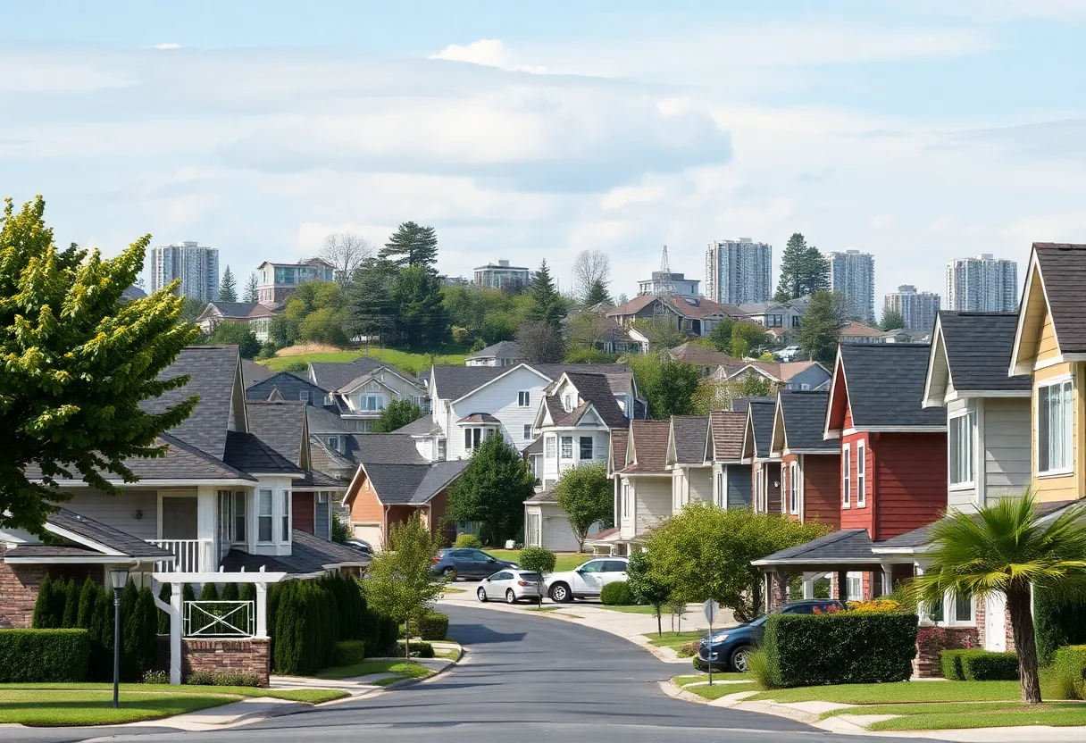 Residential neighborhood with diverse homes illustrating market trends