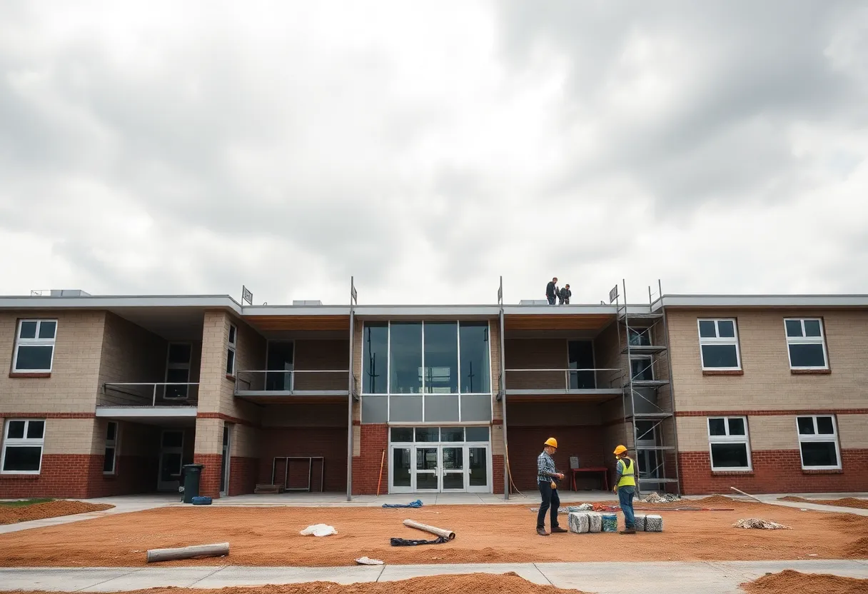 Construction site of new classroom wing at Chapin Elementary School
