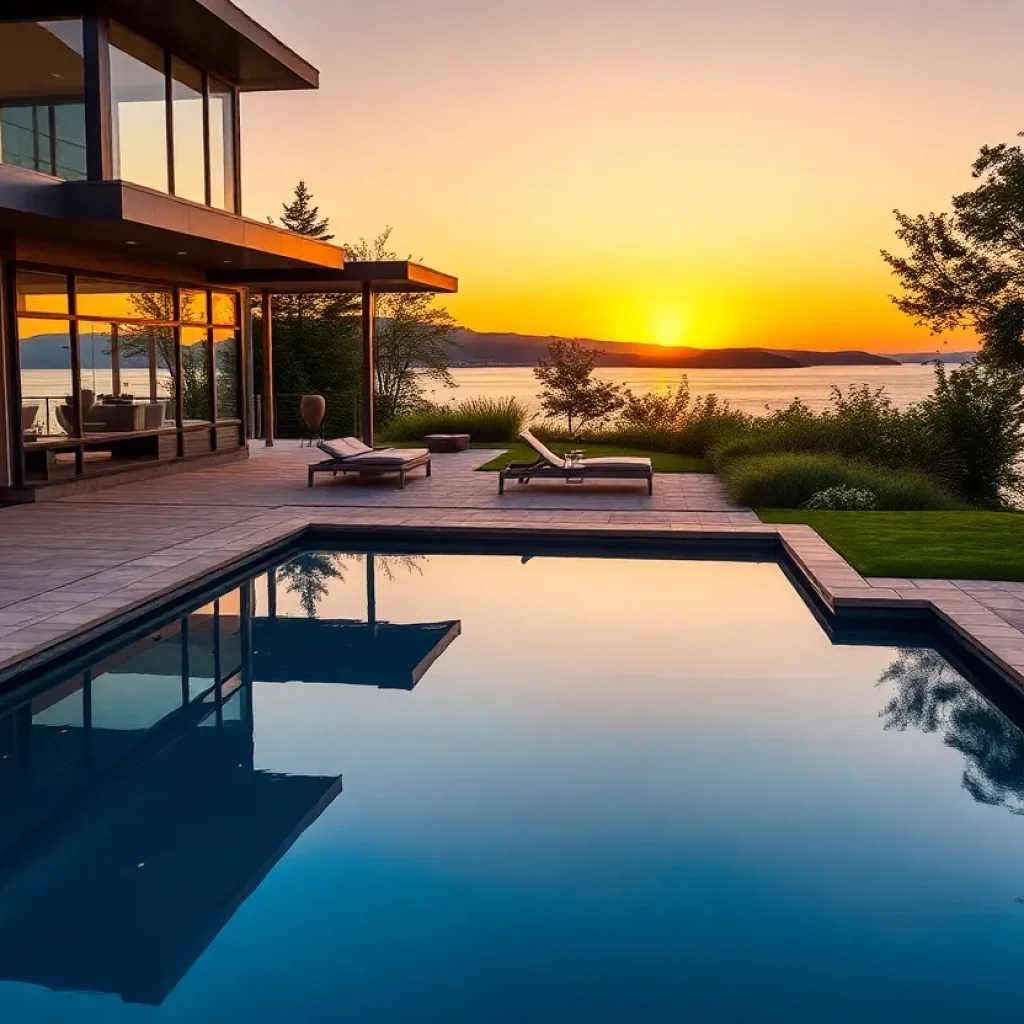 Luxurious residence by the lake with modern architecture