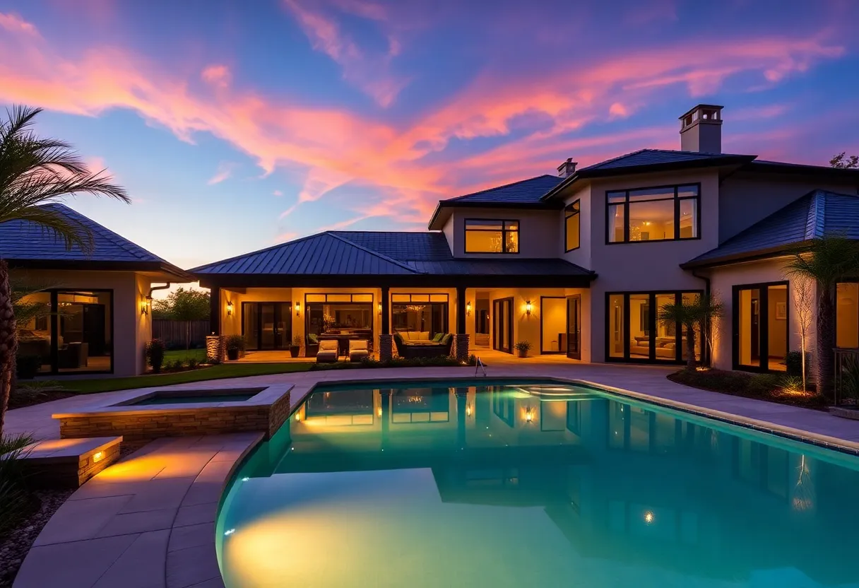 Exterior view of a luxury residence in Chapin with a pool