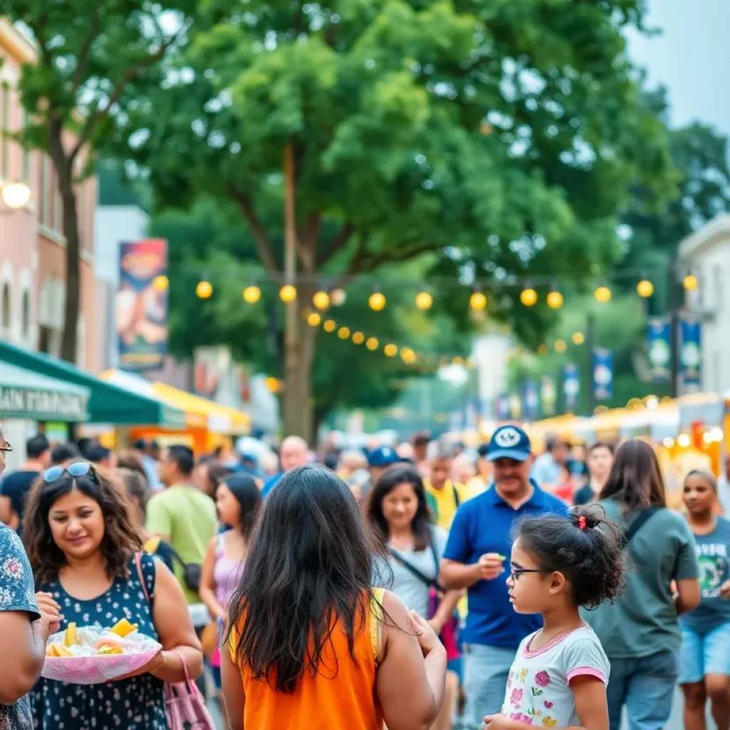 Community members enjoying a festival in Columbia with food and music.