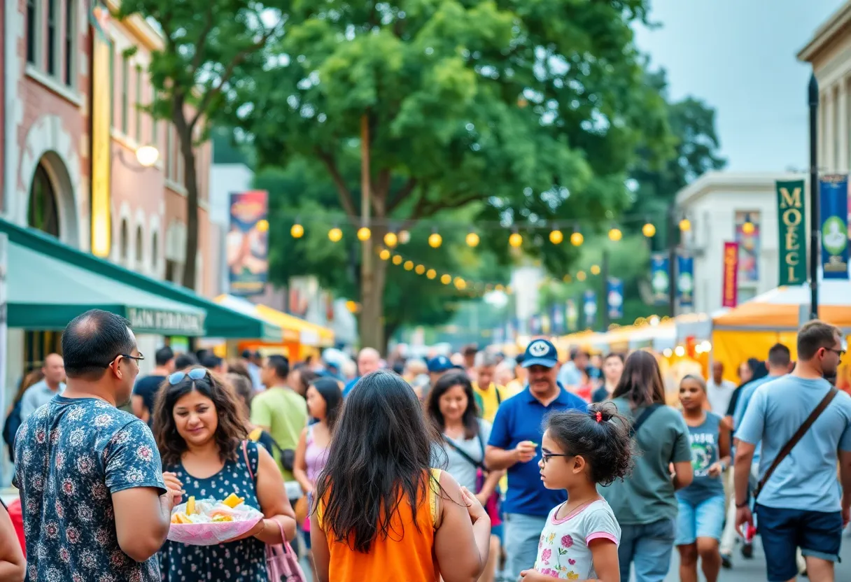 Community members enjoying a festival in Columbia with food and music.