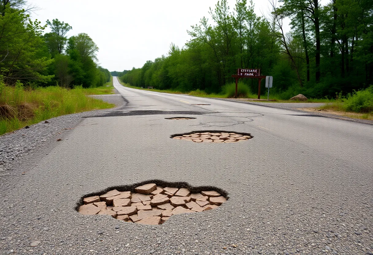 Dreher Island Road showing poor road conditions
