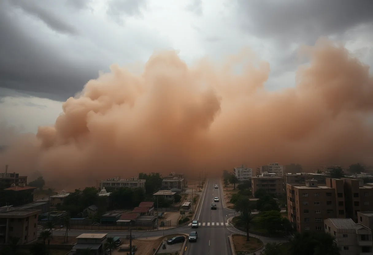 A large haboob dust storm moving through Arizona with reduced visibility.