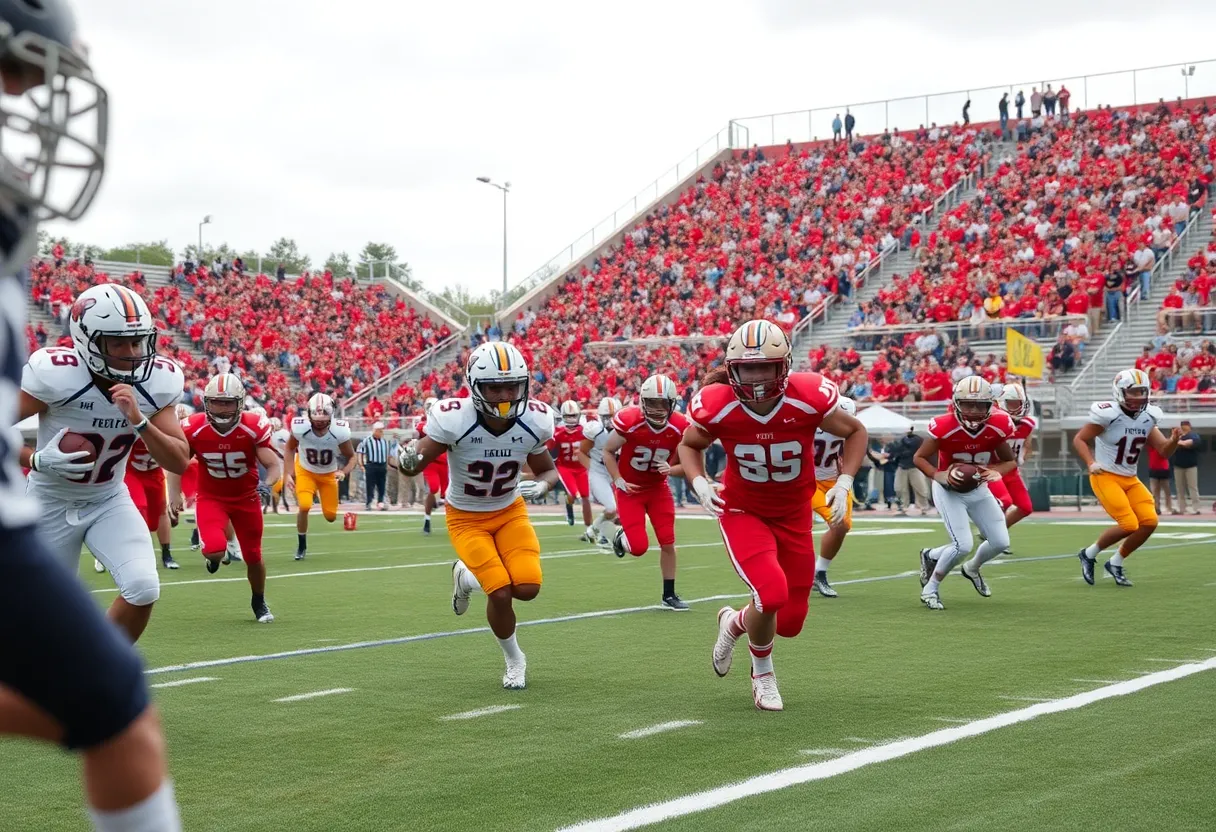 High school players in action during a football game